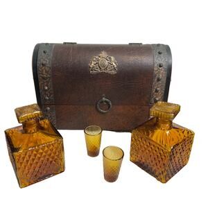 S Sper Bijou Griffin Crest Liquor Decanter Box Amber Glass Medieval Castle Vinta